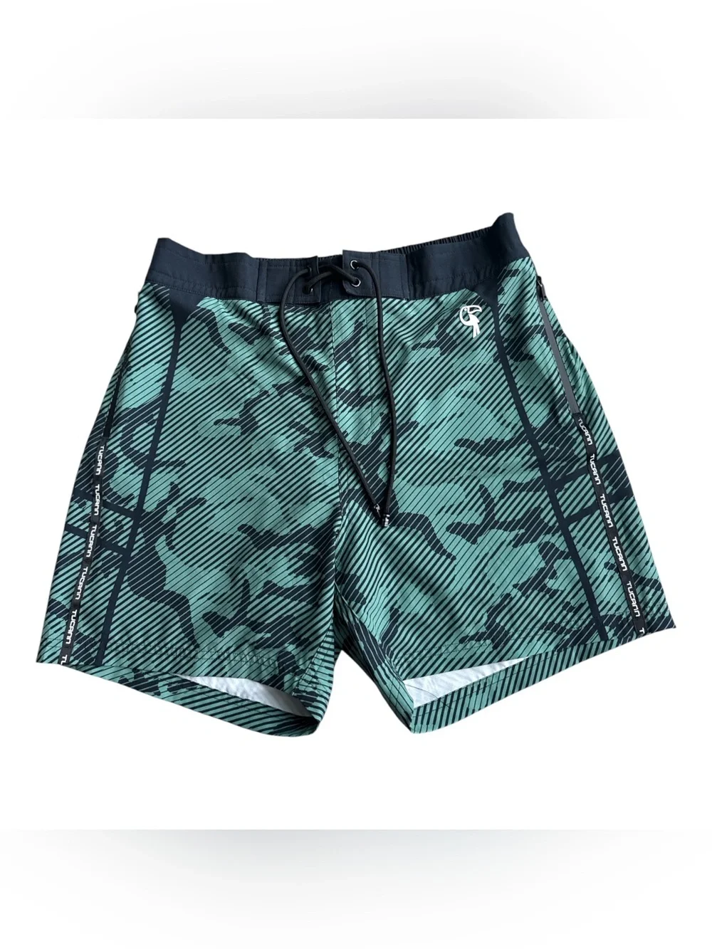 Men's Green Camo Stripe Swim Board Shorts